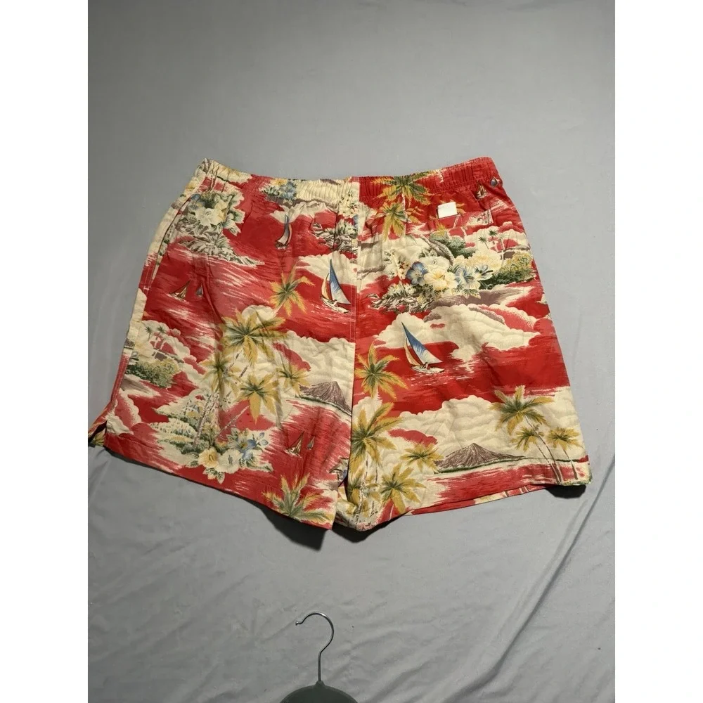 Land's End red hawaiian print lined swim trunks shorts, men's xl